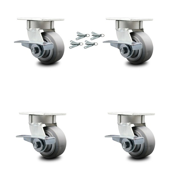 4 Inch Kingpinless Thermoplastic Wheel Caster Set with Brake and Swivel Lock SCC
